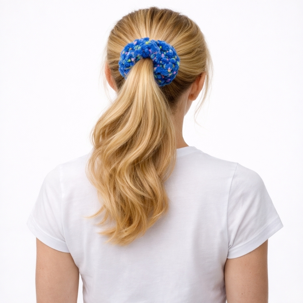 Handmade Large Textured Crocheted Large Ponytail Holder Scrunchie Hair Tie - New